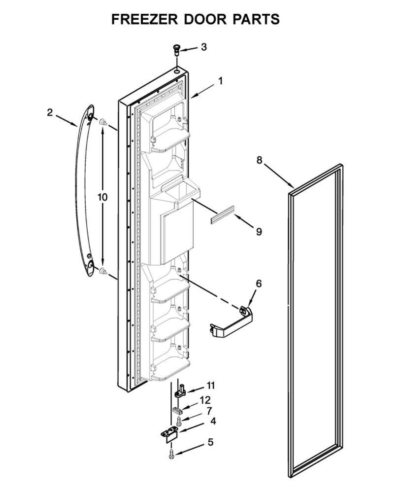 Freezer Door Parts Diagram and Parts List for 10651752711  Kenmore Refrigerator