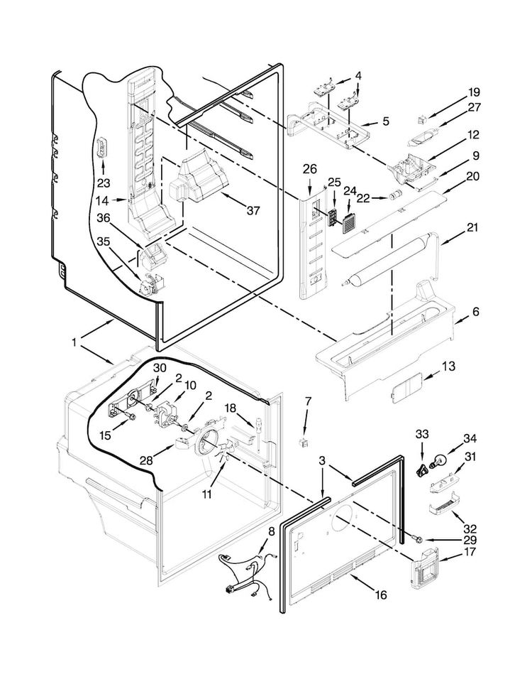 Liner Parts Diagram and Parts List for WRF560SEYM05  Whirlpool Refrigerator