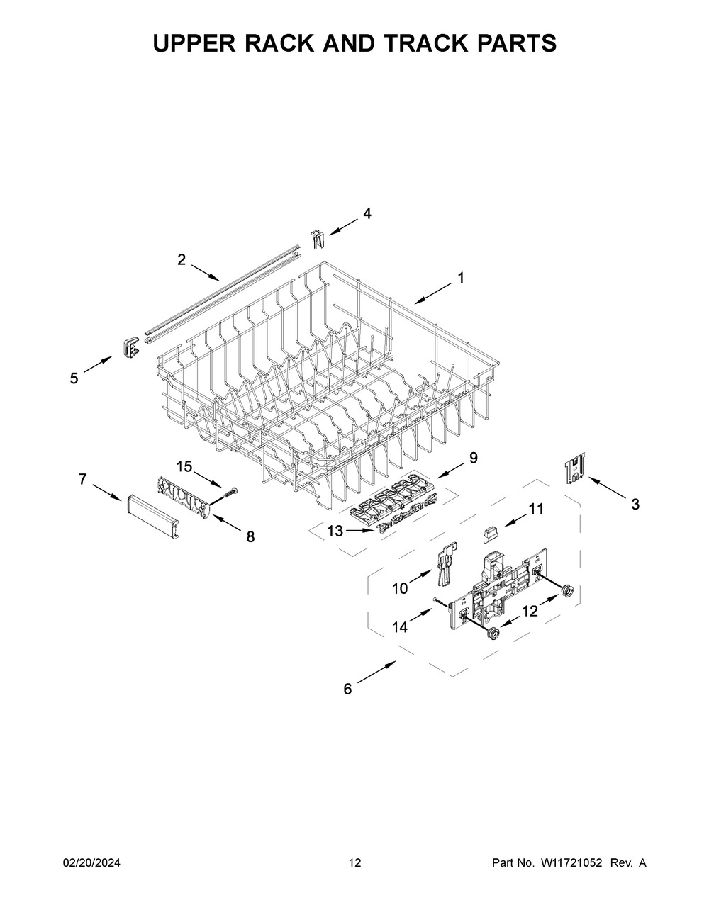 Upper Rack And Track Parts Diagram and Parts List for KDFE104KPS3  KitchenAid Dishwasher