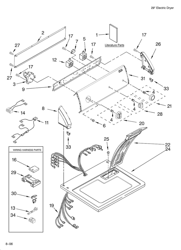 Top And Console Parts Diagram and Parts List for 110C66652502  Kenmore Dryer
