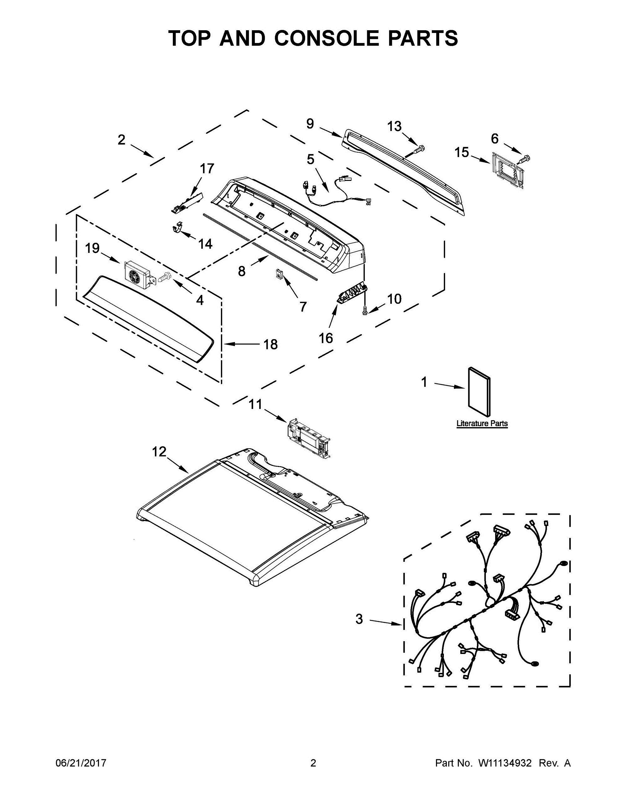 02 - TOP AND CONSOLE PARTS Diagram and Parts List for WED8500DR4  Whirlpool Washer