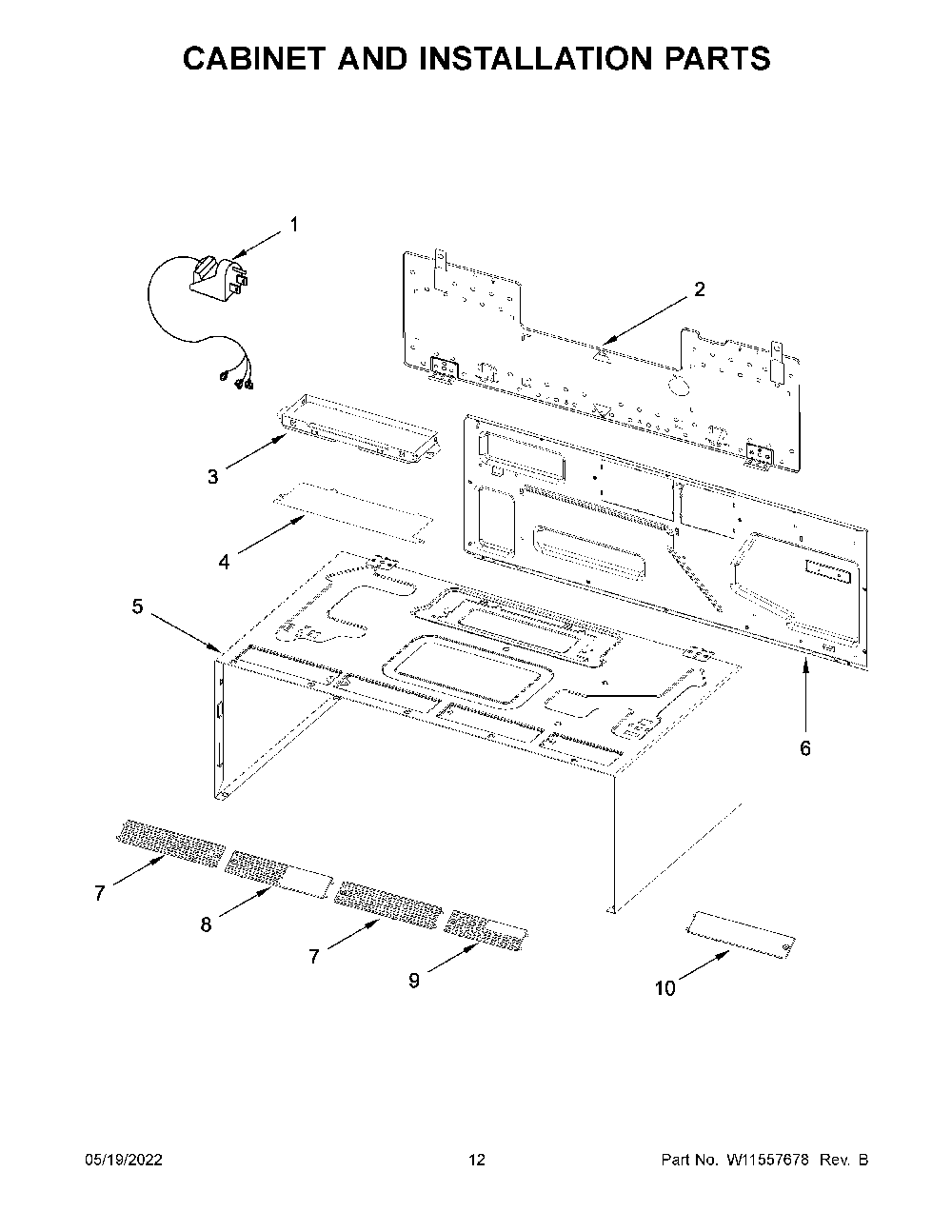 Cabinet And Installation Parts Diagram and Parts List for YKMLS311HBL9  KitchenAid Microwave
