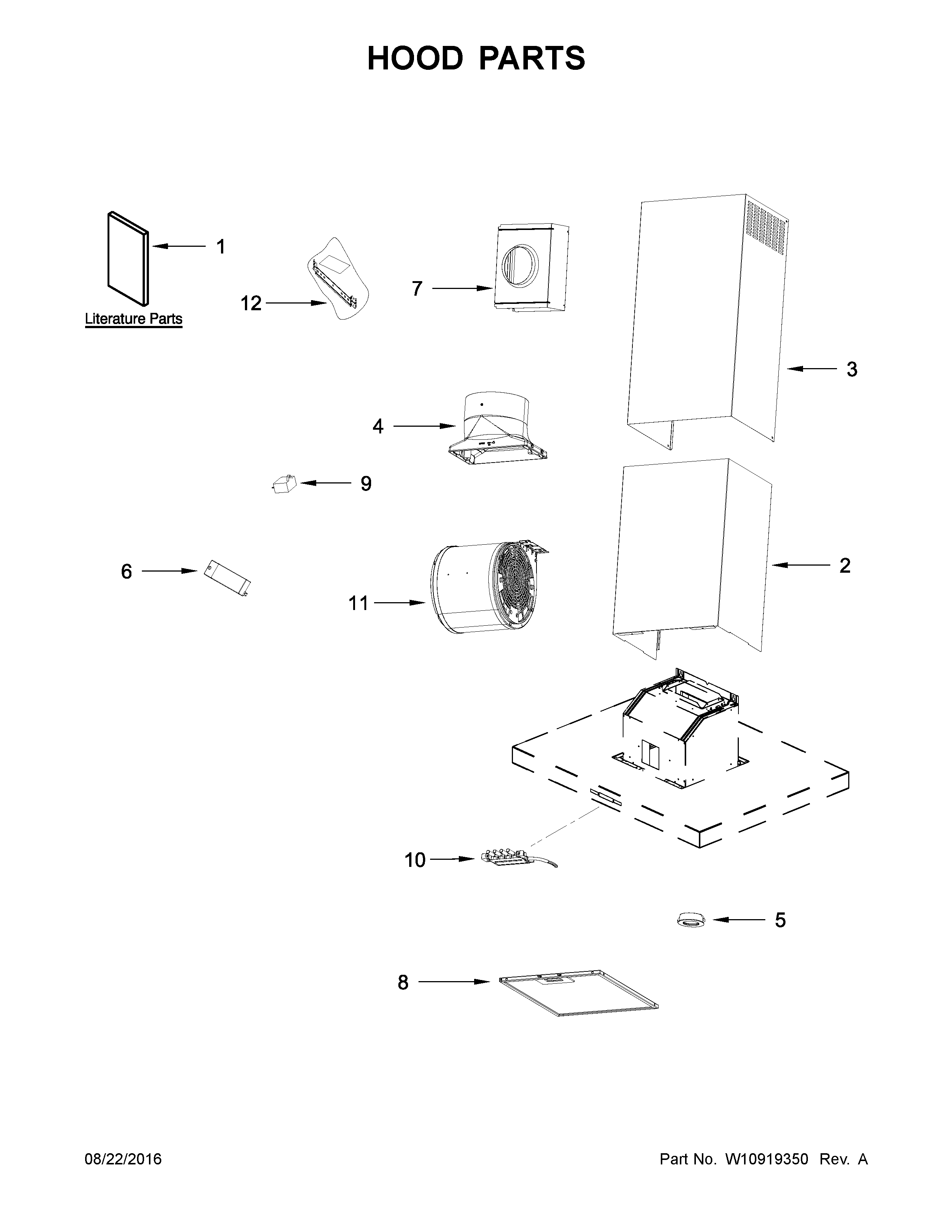 Hood Parts Diagram and Parts List for IHW57UC0FS1  Whirlpool Range Hood