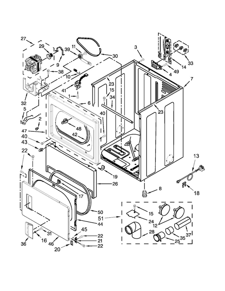 Cabinet Parts Diagram and Parts List for 110C66012011  Kenmore Dryer