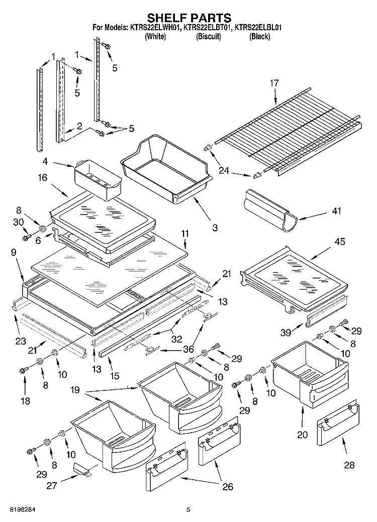 SHELF Diagram and Parts List for KTRS22ELBT01  Whirlpool Refrigerator