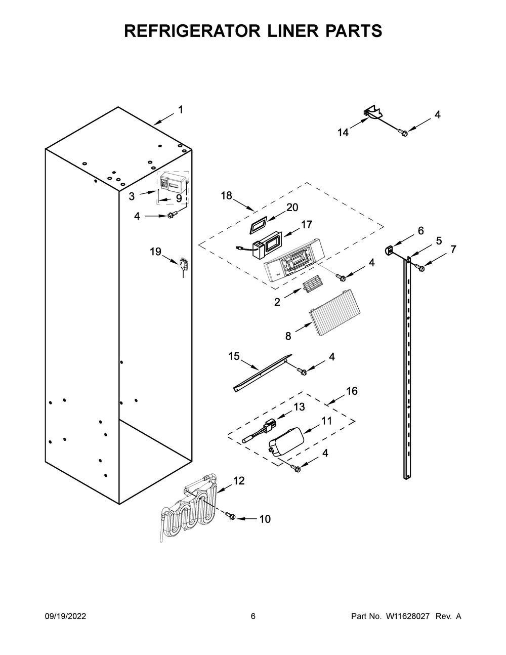 Refrigerator Liner Parts Diagram and Parts List for KBSD702MSS00  KitchenAid Refrigerator