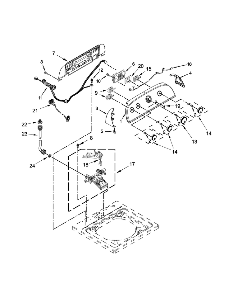 Controls And Water Inlet Parts Diagram and Parts List for 7MWTW1800DM0  Whirlpool Washer