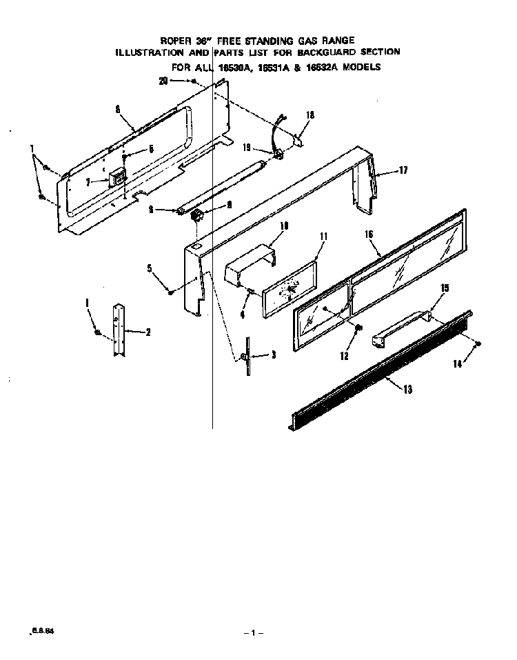 Backguard Diagram and Parts List for 1653*2A  Roper Range