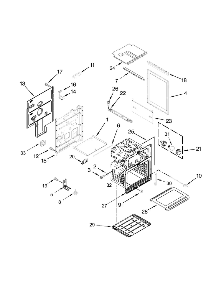 Chassis Parts Diagram and Parts List for KFGD500EBL01  KitchenAid Range