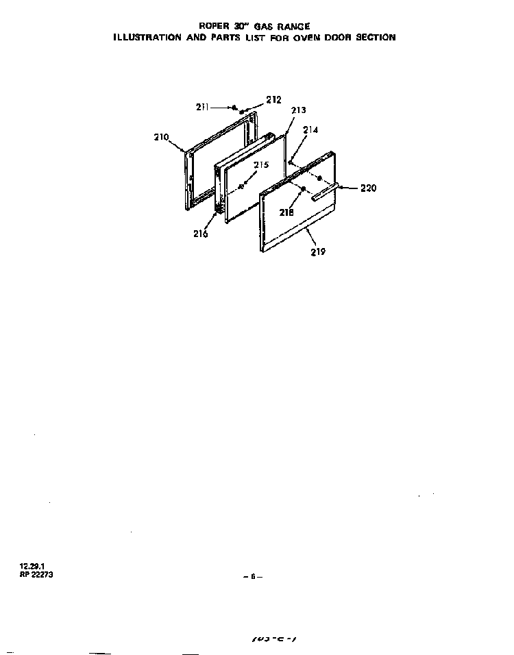 Oven Door Diagram and Parts List for 1413*0A  Roper Range