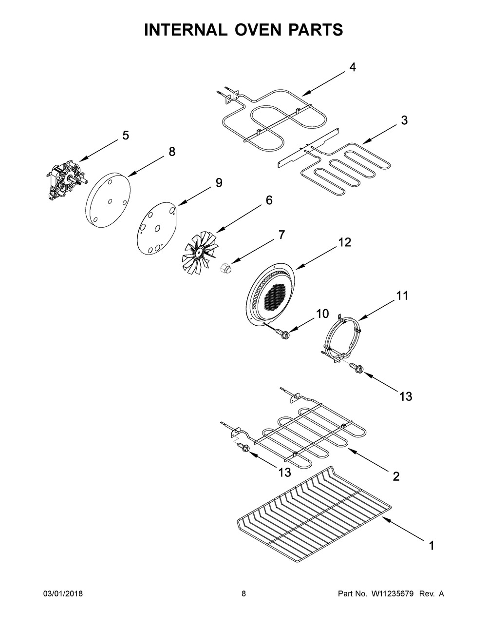 Internal Oven Parts Diagram and Parts List for WGE745C0FS01  Whirlpool Range