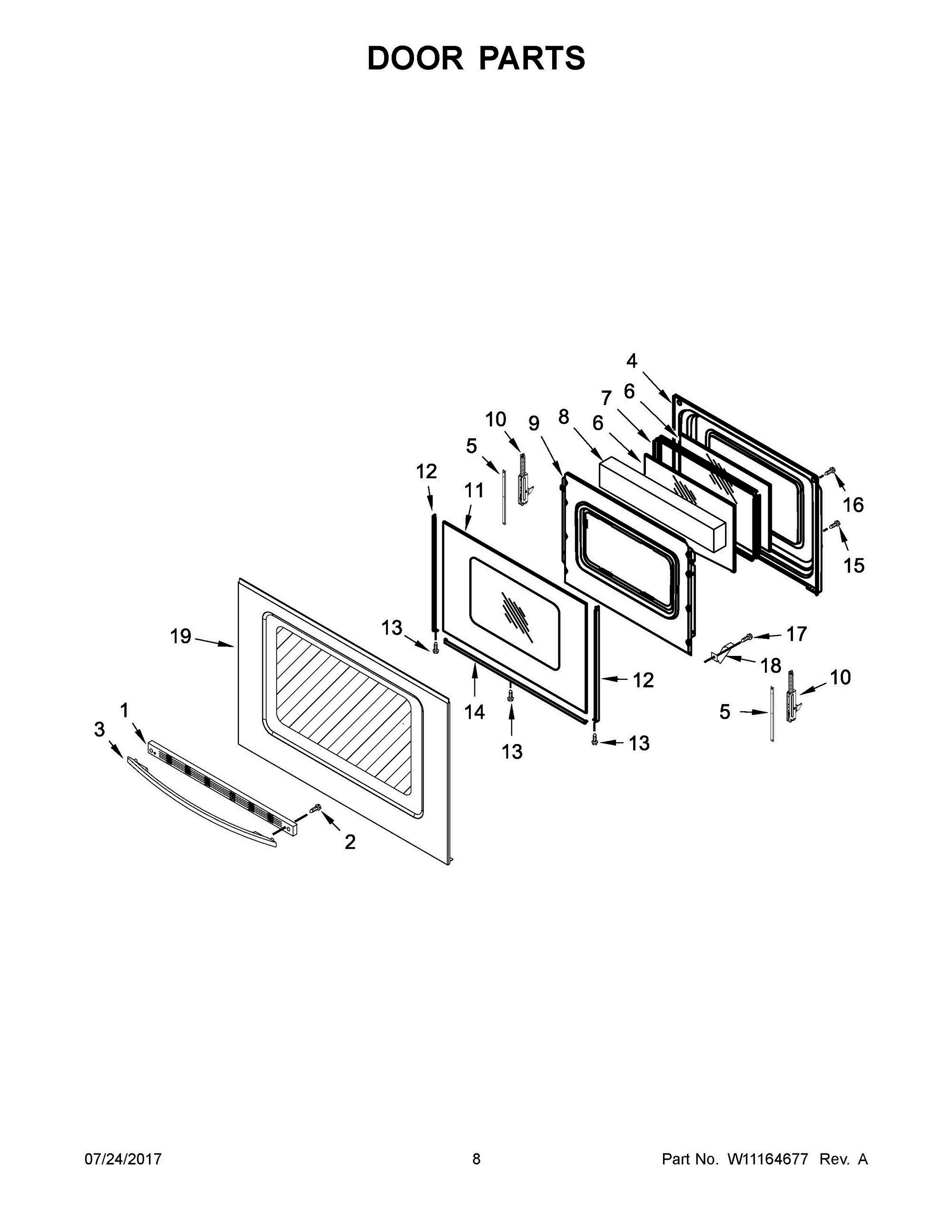 05 - DOOR PARTS Diagram and Parts List for 4KMER7685EW1  Whirlpool Range