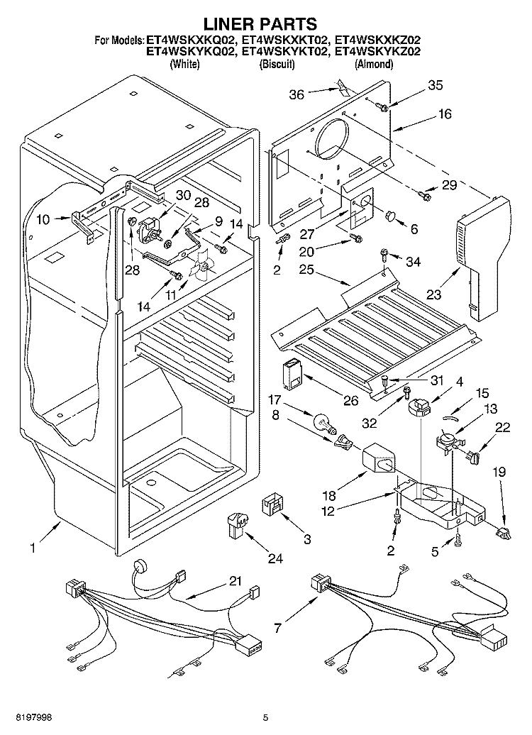 LINER Diagram and Parts List for ET4WSKXKZ02  Whirlpool Refrigerator