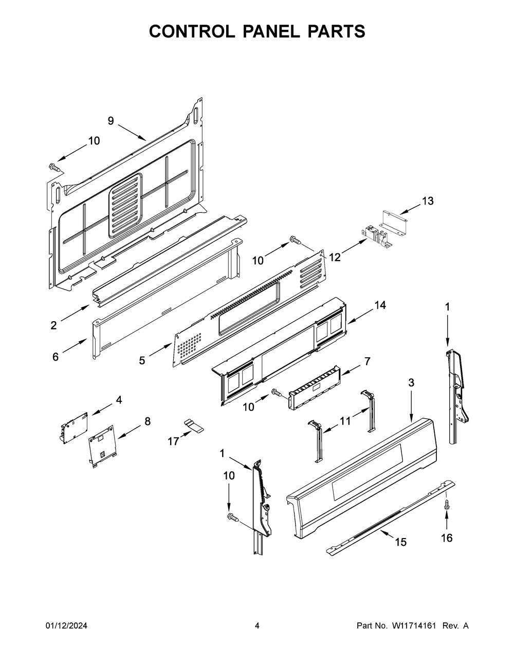 Control Panel Parts Diagram and Parts List for WFG775H0HV6  Whirlpool Range