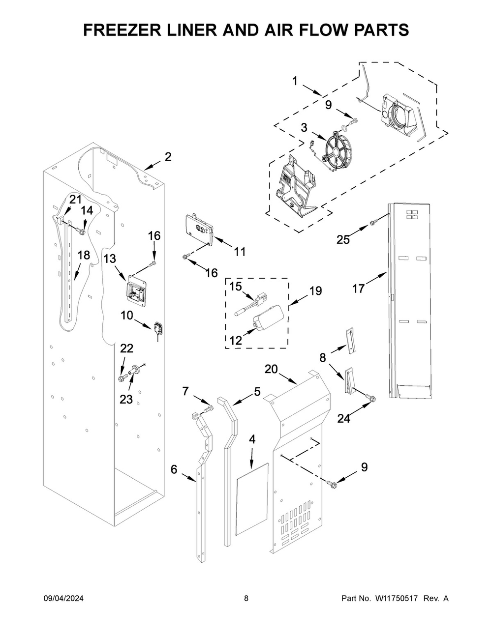 05 - Freezer Liner And Air Flow Parts Diagram and Parts List for KBSD708MSS01  Whirlpool Refrigerator