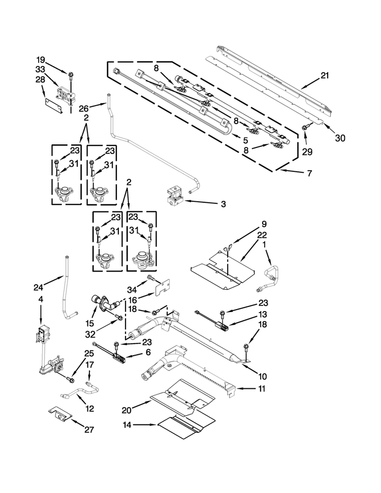 Manifold Parts Diagram and Parts List for WGG555S0BB00  Whirlpool Range