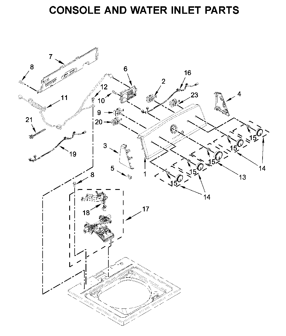 Console and water inlet parts Diagram and Parts List for 11022352512  Kenmore Washer