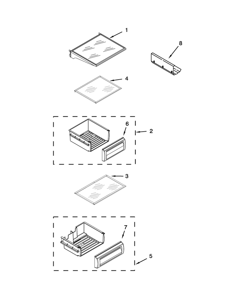 Refrigerator Shelf Parts Diagram and Parts List for KSSC42QVS10  KitchenAid Refrigerator