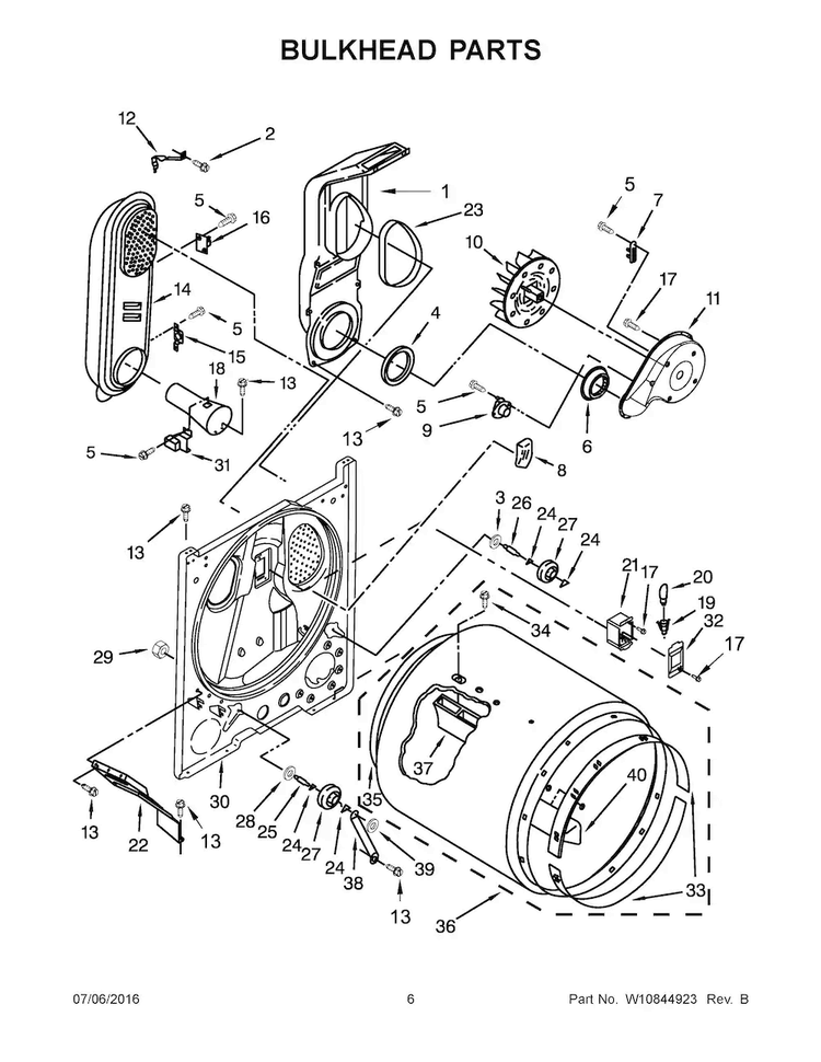 Bulkhead Parts Diagram and Parts List for 11072342511  Kenmore Dryer