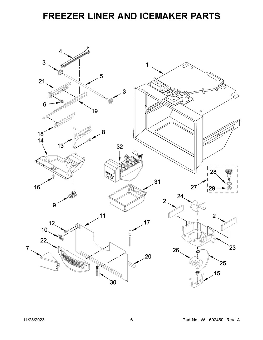 Freezer Liner And Icemaker Parts Diagram and Parts List for KRFC300ESS11  KitchenAid Refrigerator