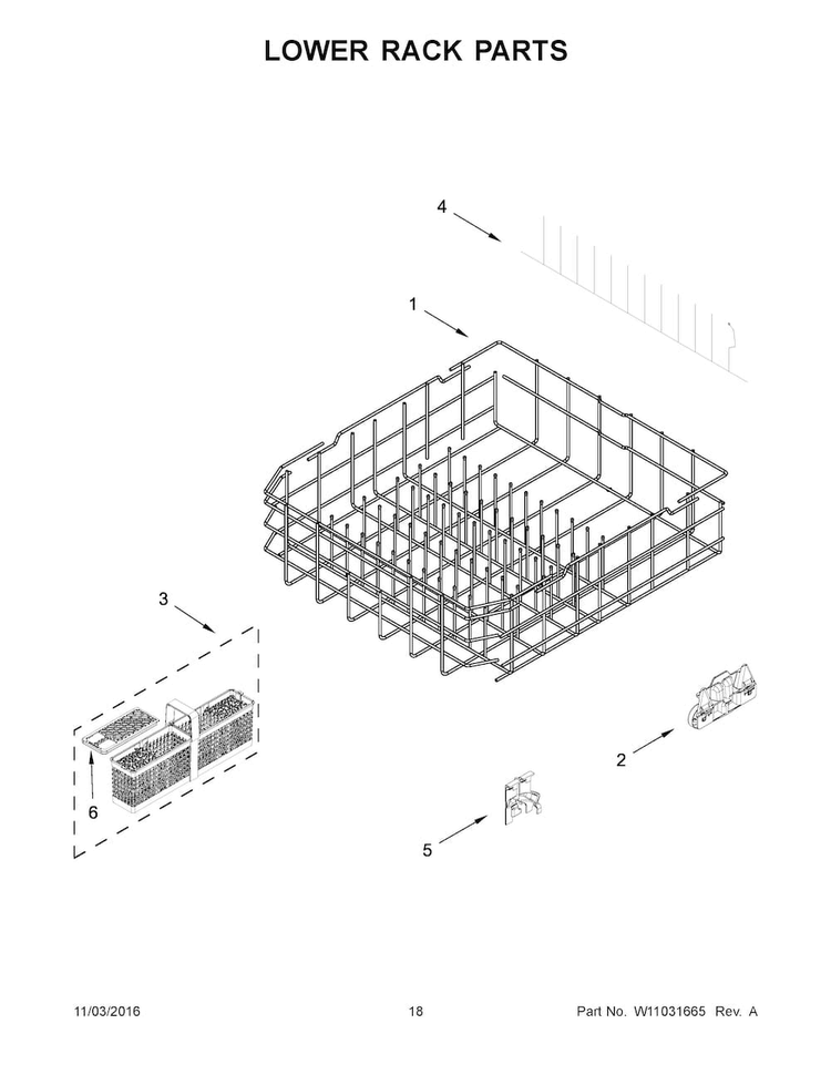 Lower Rack Parts Diagram and Parts List for KDTE204EPA3  KitchenAid Dishwasher