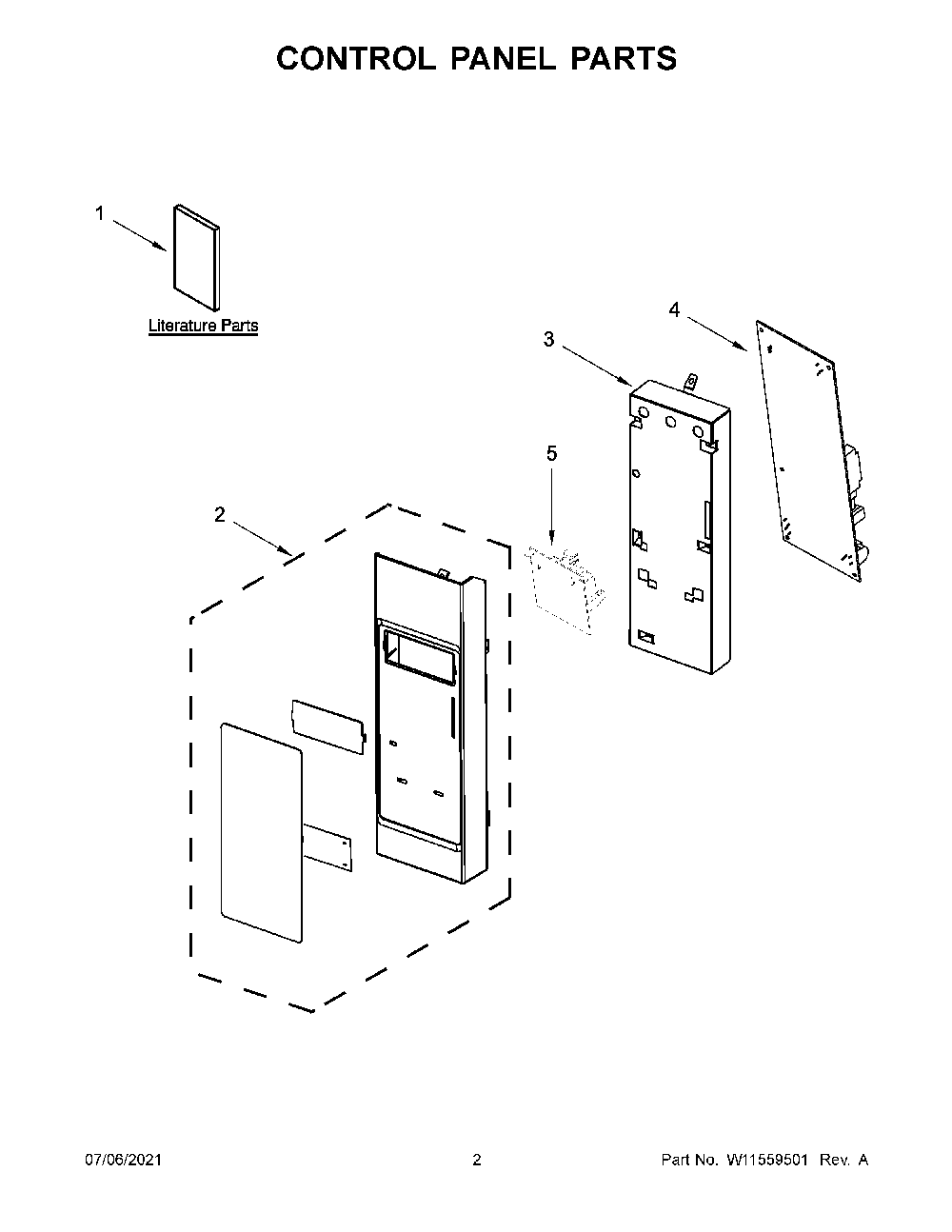 02 - Control Panel Parts Diagram and Parts List for YWMH53521HV05  Whirlpool Microwave