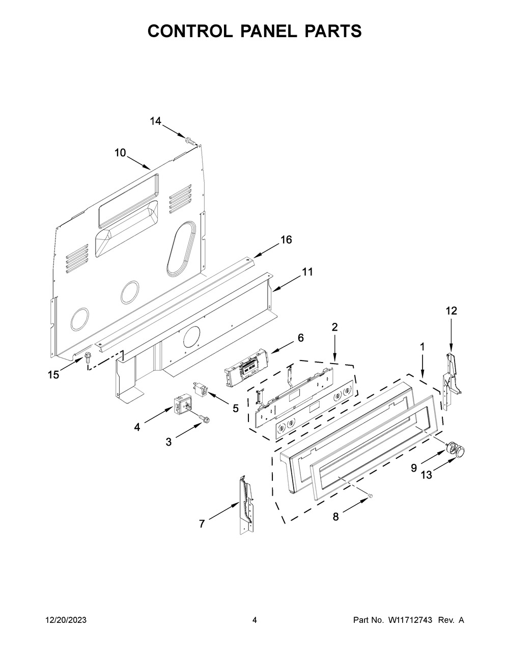 Control Panel Parts Diagram and Parts List for KFEG504KPS4  KitchenAid Range