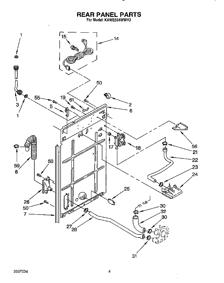 REAR PANEL Diagram and Parts List for KAWE564WAL3  KitchenAid Washer