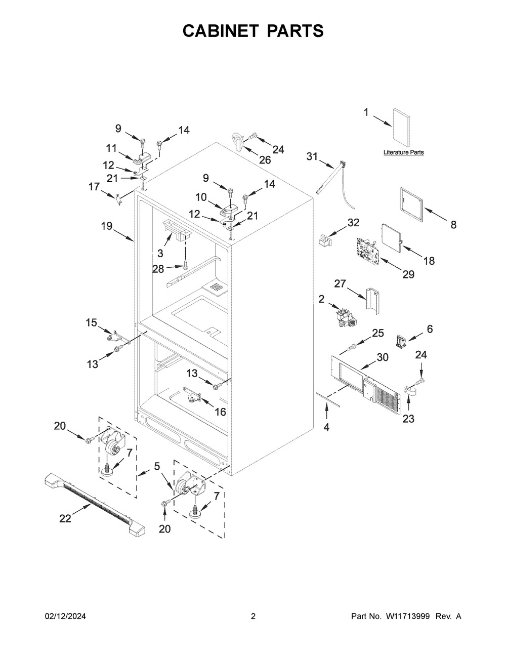 Cabinet Parts Diagram and Parts List for WRF540CWHB08  Whirlpool Refrigerator