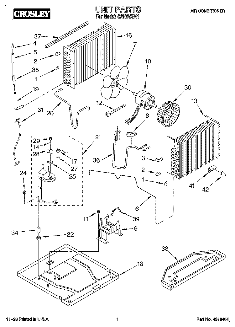 UNIT, LITERATURE Diagram and Parts List for CAH8WB41  Crosley Air Conditioner