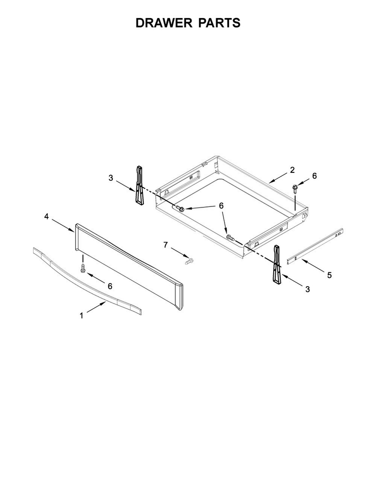 Drawer Parts Diagram and Parts List for WEE745H0FH0  Whirlpool Range