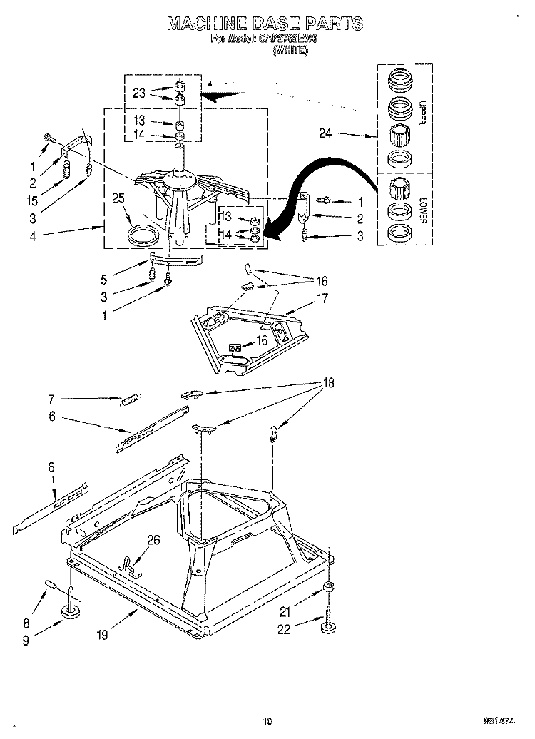 MACHINE BASE Diagram and Parts List for CAP2762EW0  Whirlpool Washer