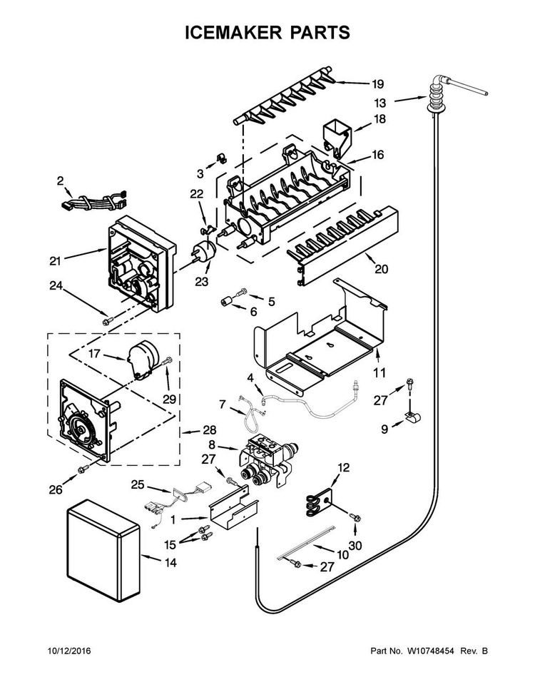 Icemaker Parts Diagram and Parts List for KSSC36QTS10  KitchenAid Refrigerator