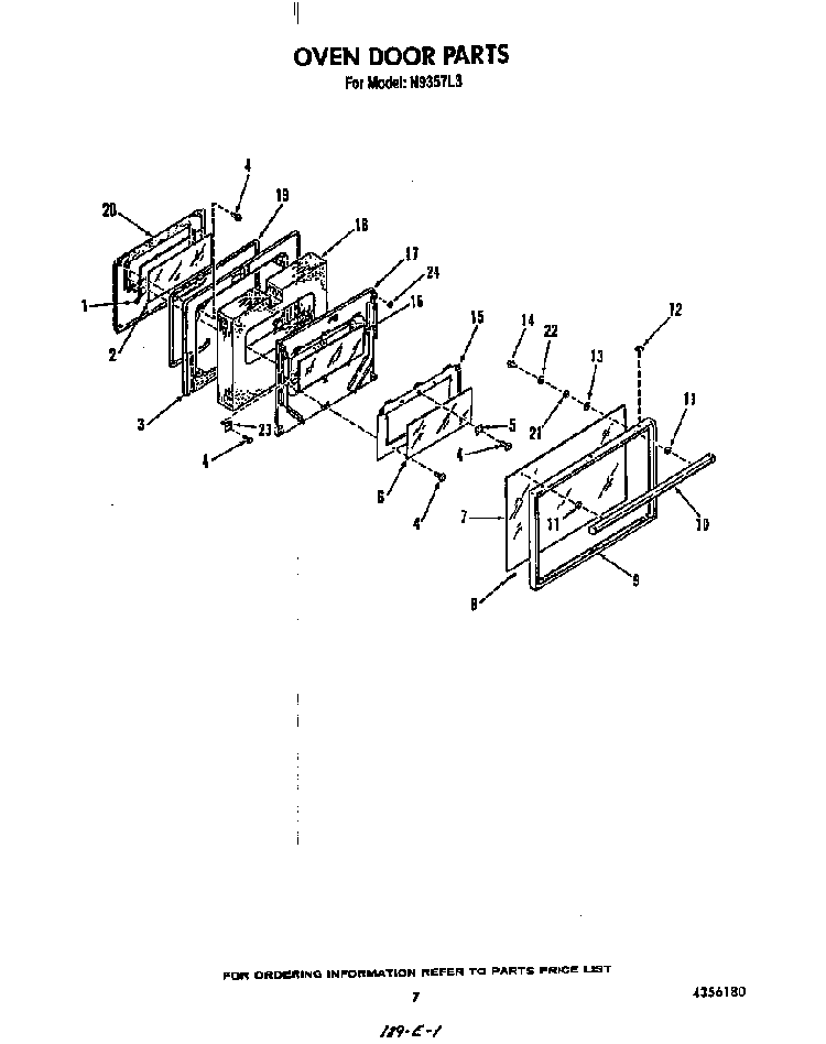 Oven Door Diagram and Parts List for N9357*3  Roper Range