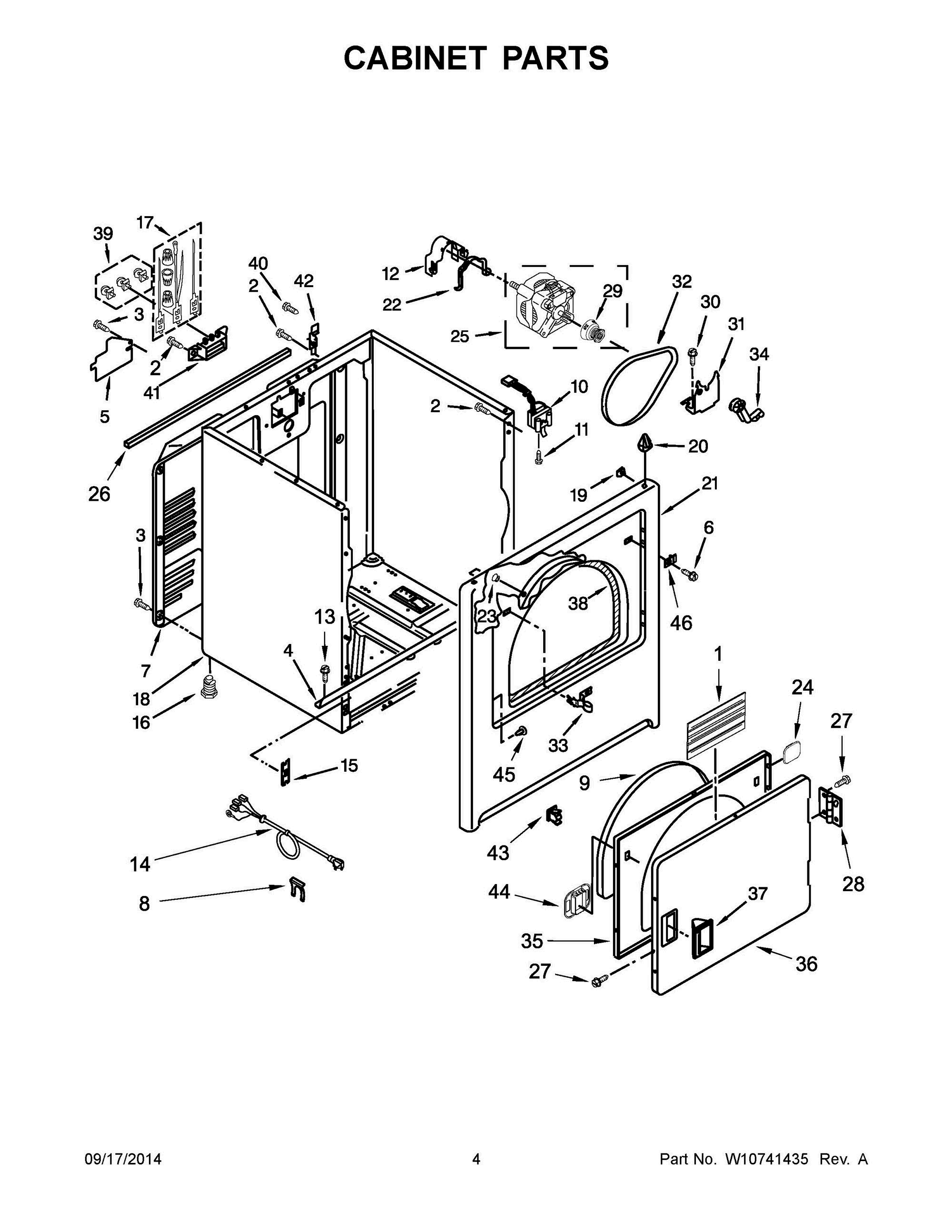 03 - CABINET PARTS Diagram and Parts List for YWED49STBW0  Whirlpool Dryer