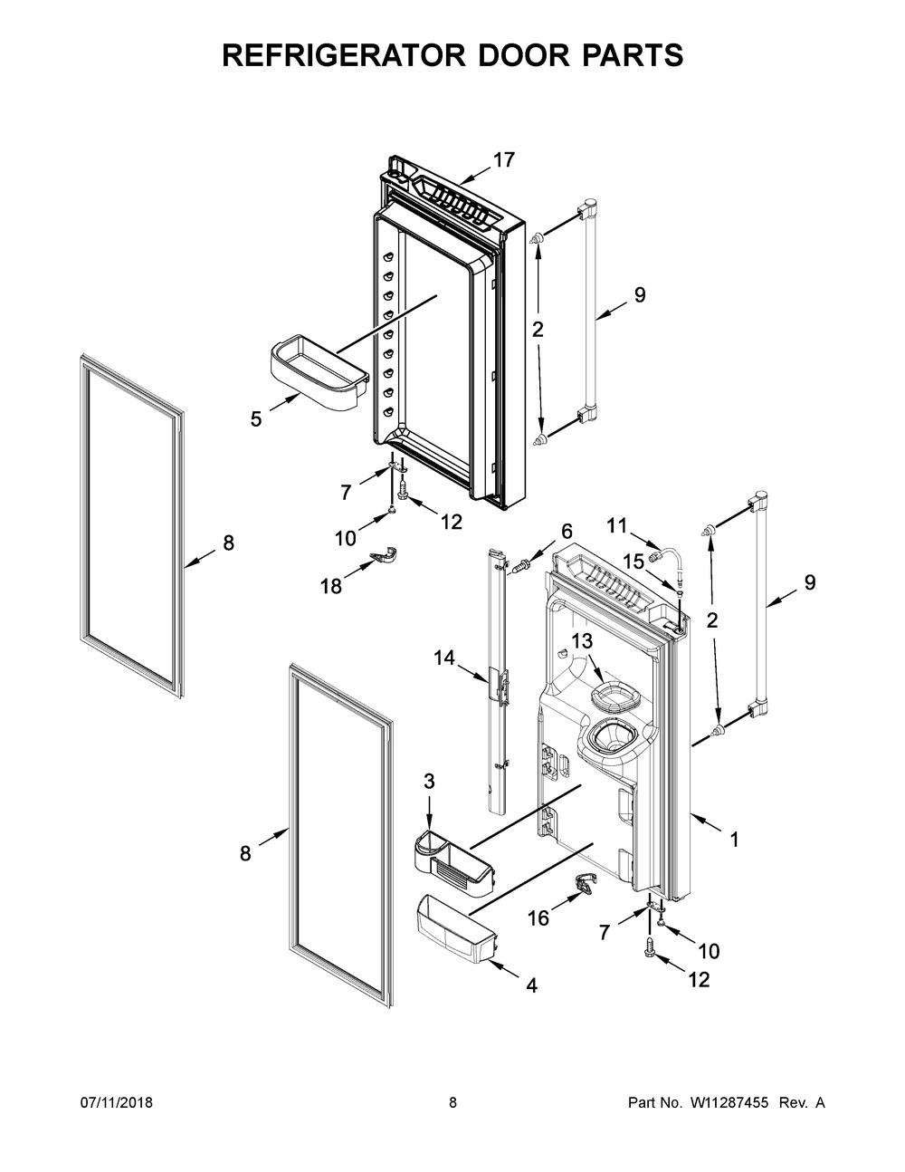 Refrigerator Door Parts Diagram and Parts List for IX7DDEXGZ002  Whirlpool Refrigerator