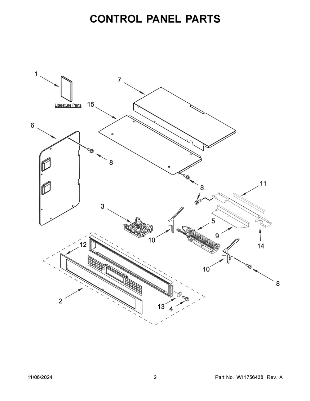 02 - Control Panel Parts Diagram and Parts List for KOEC530PWH01  Whirlpool Microwave Oven Combo