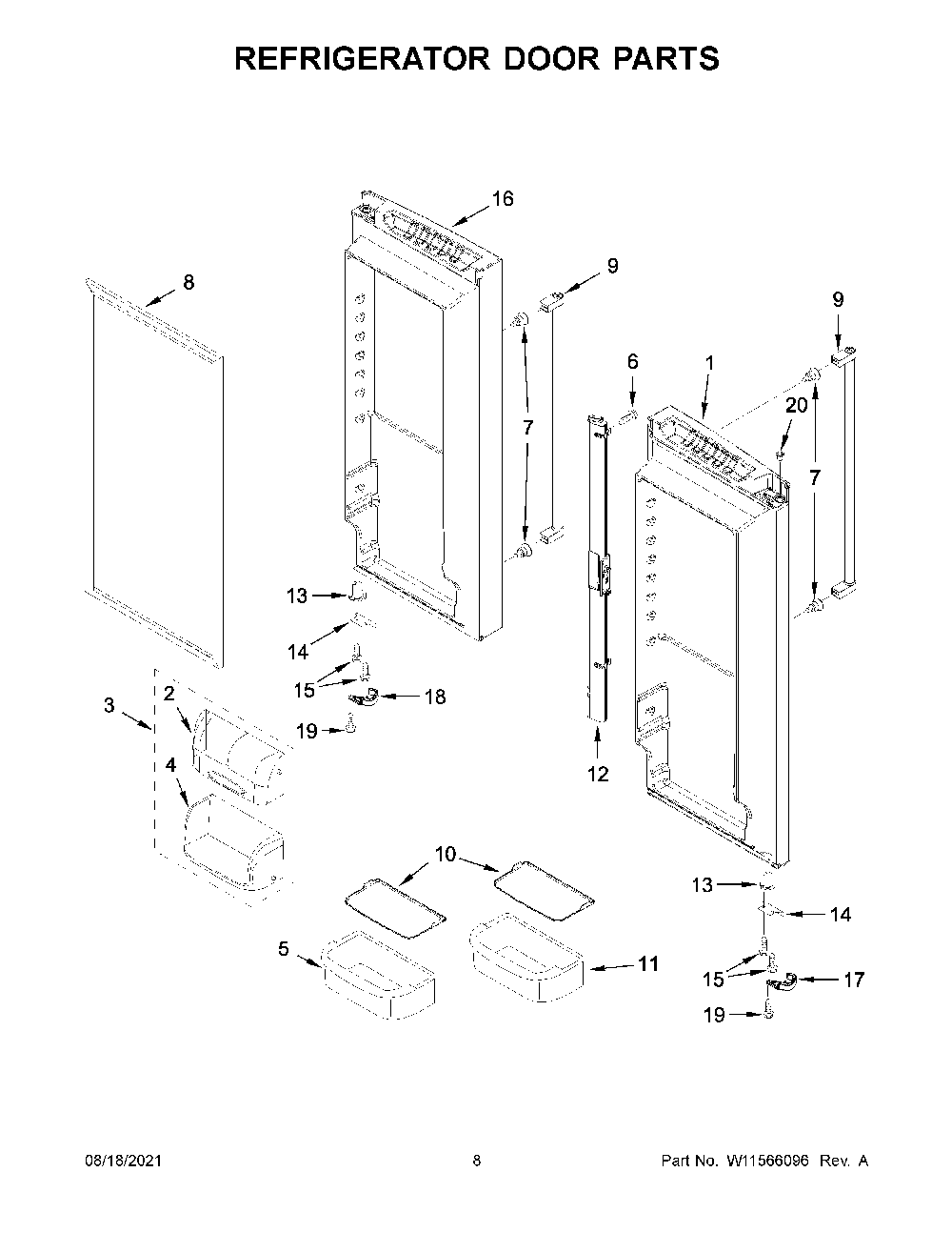 Refrigerator Door Parts Diagram and Parts List for KRFC300ESS07  KitchenAid Refrigerator