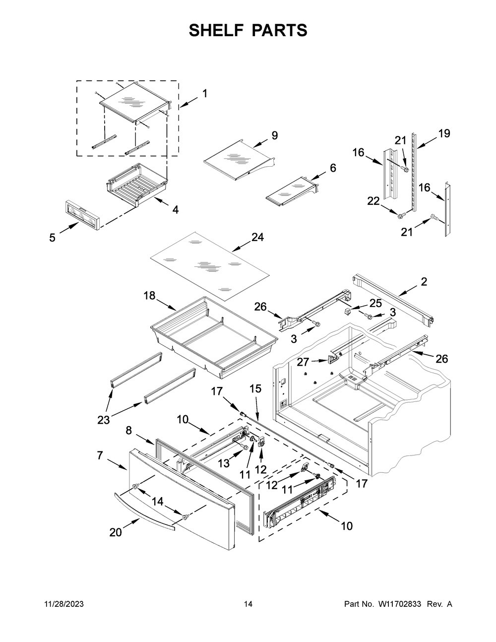 Shelf Parts Diagram and Parts List for WRX735SDHZ10  Whirlpool Refrigerator