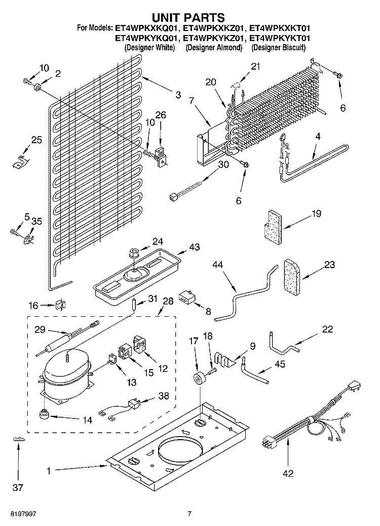 UNIT Diagram and Parts List for ET4WPKYKT01  Whirlpool Refrigerator