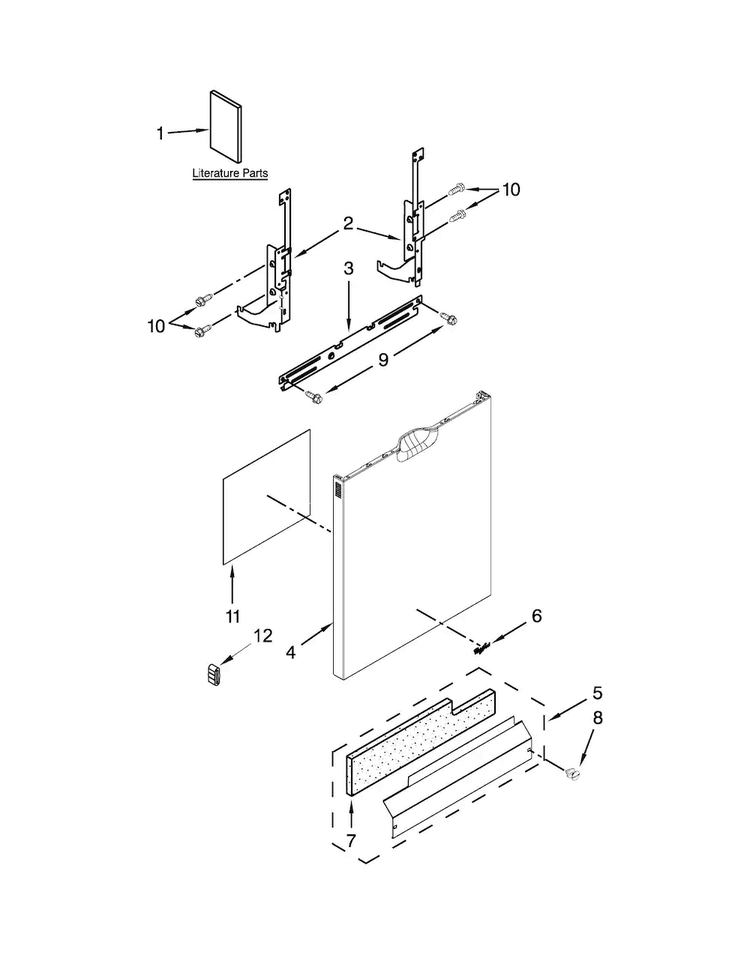 Door And Panel Parts Diagram and Parts List for WDF520PADM0  Whirlpool Dishwasher