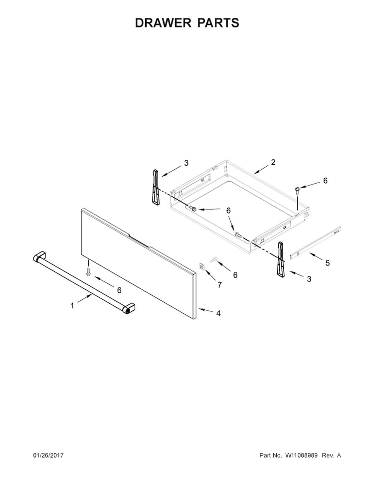 Drawer Parts Diagram and Parts List for KSEG700EBS1  KitchenAid Range