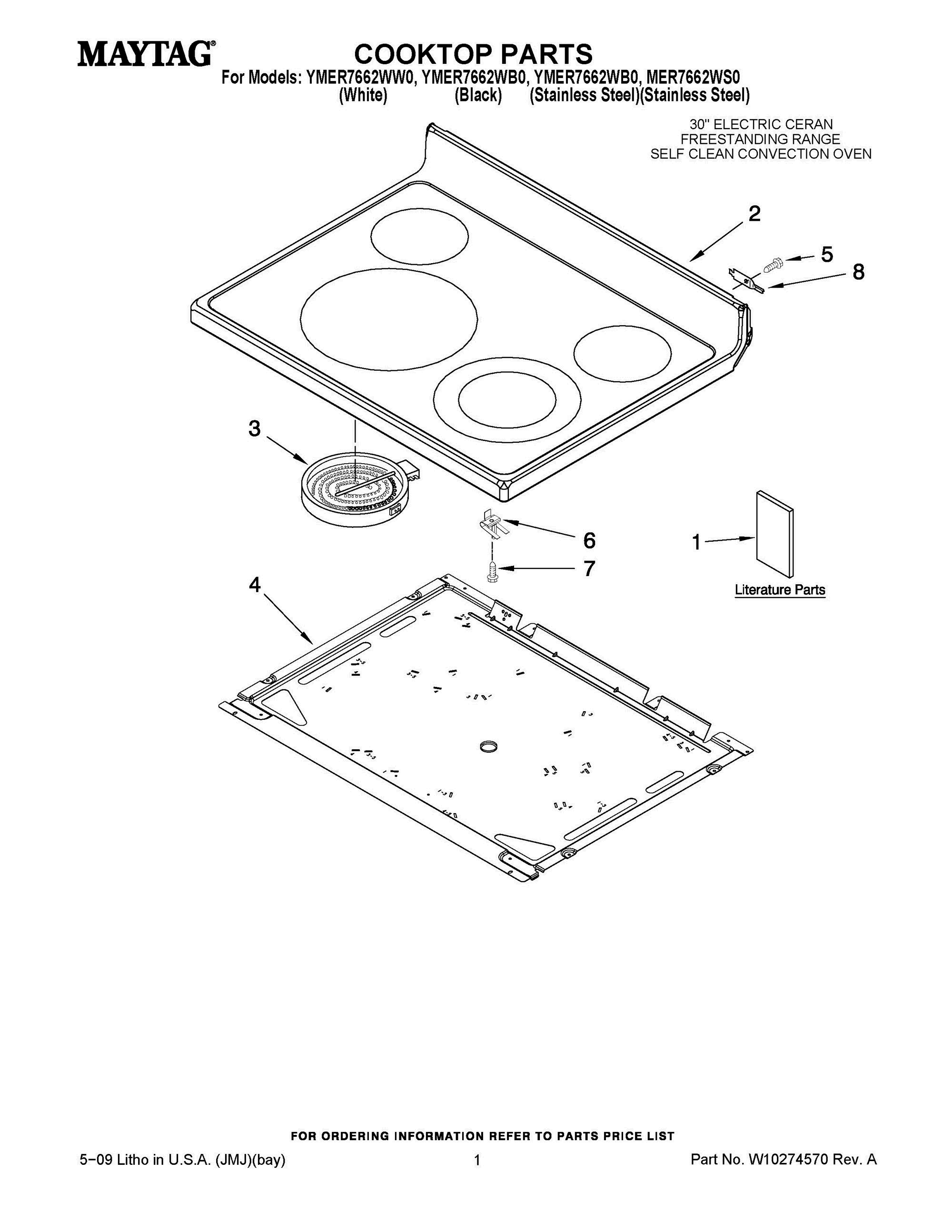 01 - COOKTOP PARTS Diagram and Parts List for YMER7662WB0  Whirlpool Range