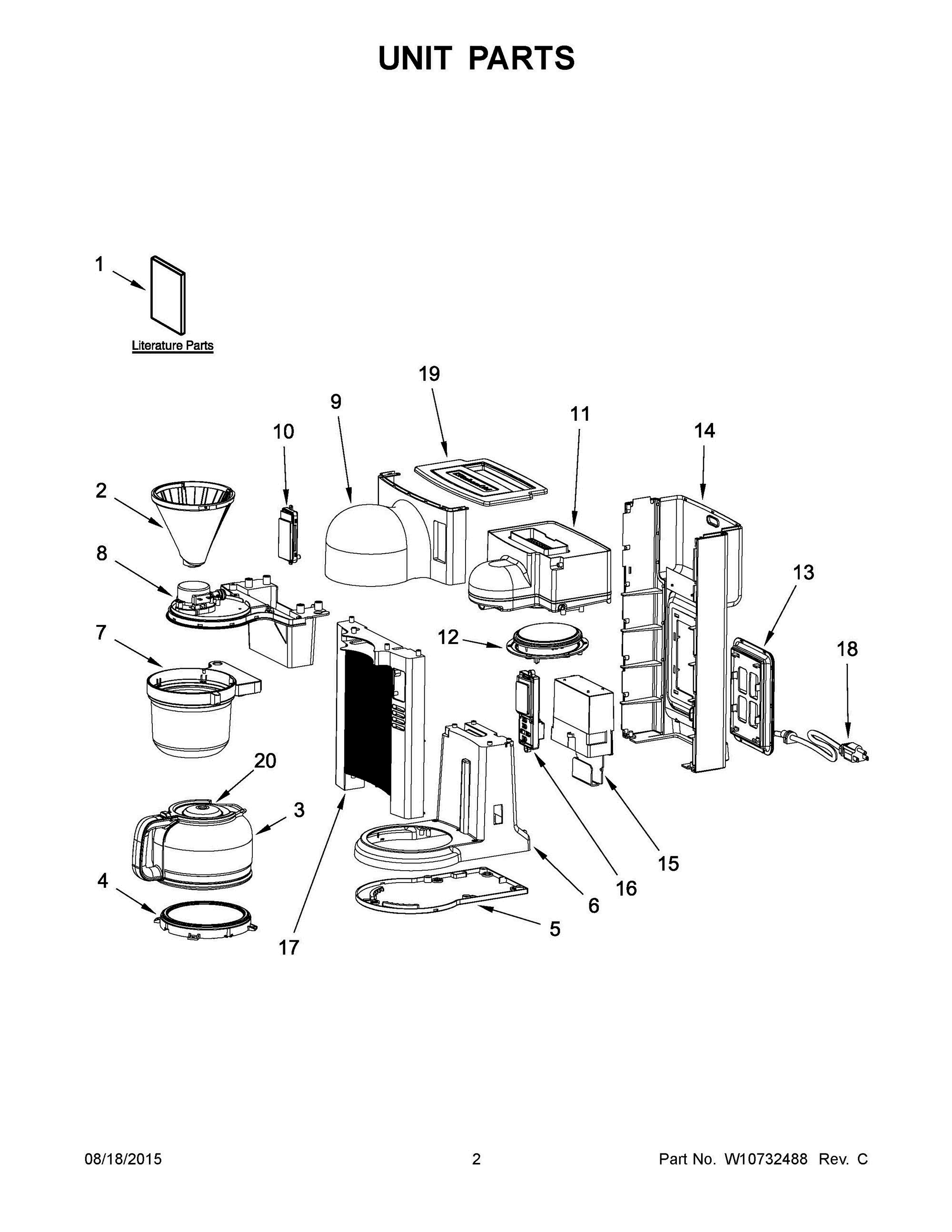 02 - UNIT PARTS Diagram and Parts List for KCM0802CU0  Whirlpool Dishwasher