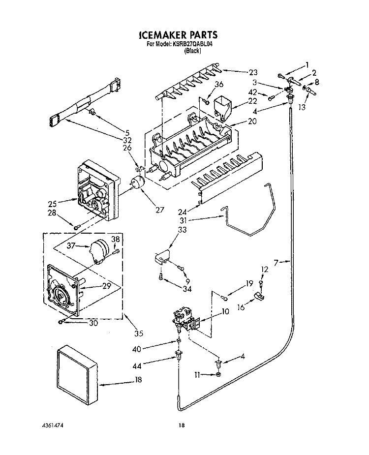 ICEMAKER Diagram and Parts List for KSRB27QABL04  KitchenAid Refrigerator