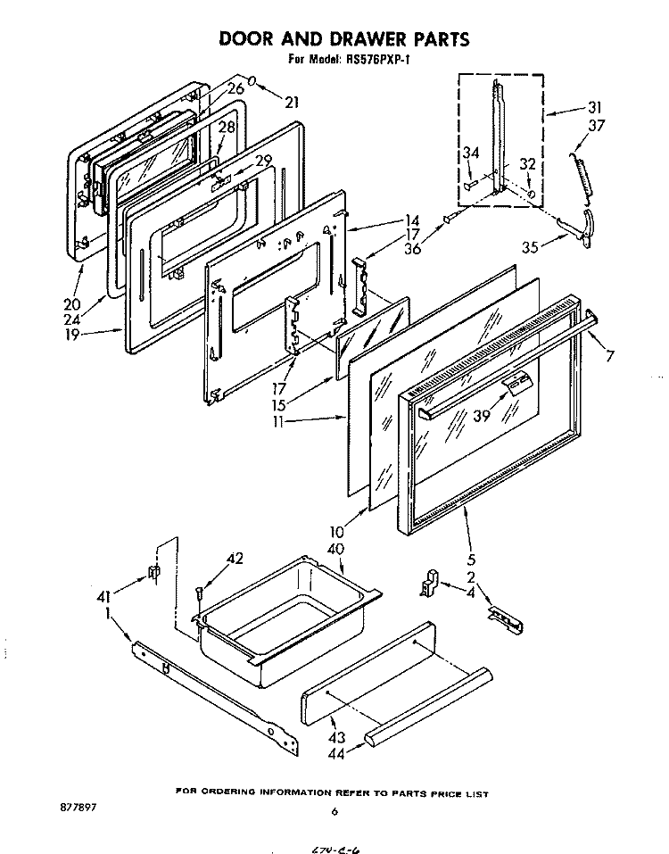 DOOR AND DRAWER Diagram and Parts List for RS576PXP1  Whirlpool Range