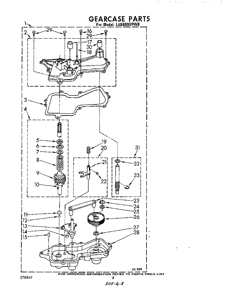 GEARCASE Diagram and Parts List for LA9800XPW0  Whirlpool Washer
