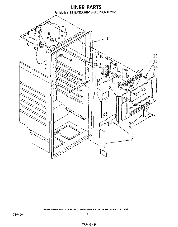 LINER Diagram and Parts List for ET18JMXRWR1  Whirlpool Refrigerator