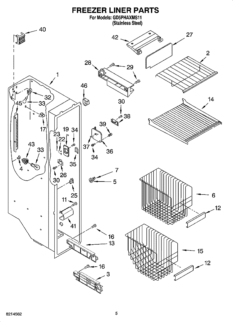 FREEZER LINER PARTS Diagram and Parts List for GD5PHAXMS11  Whirlpool Refrigerator