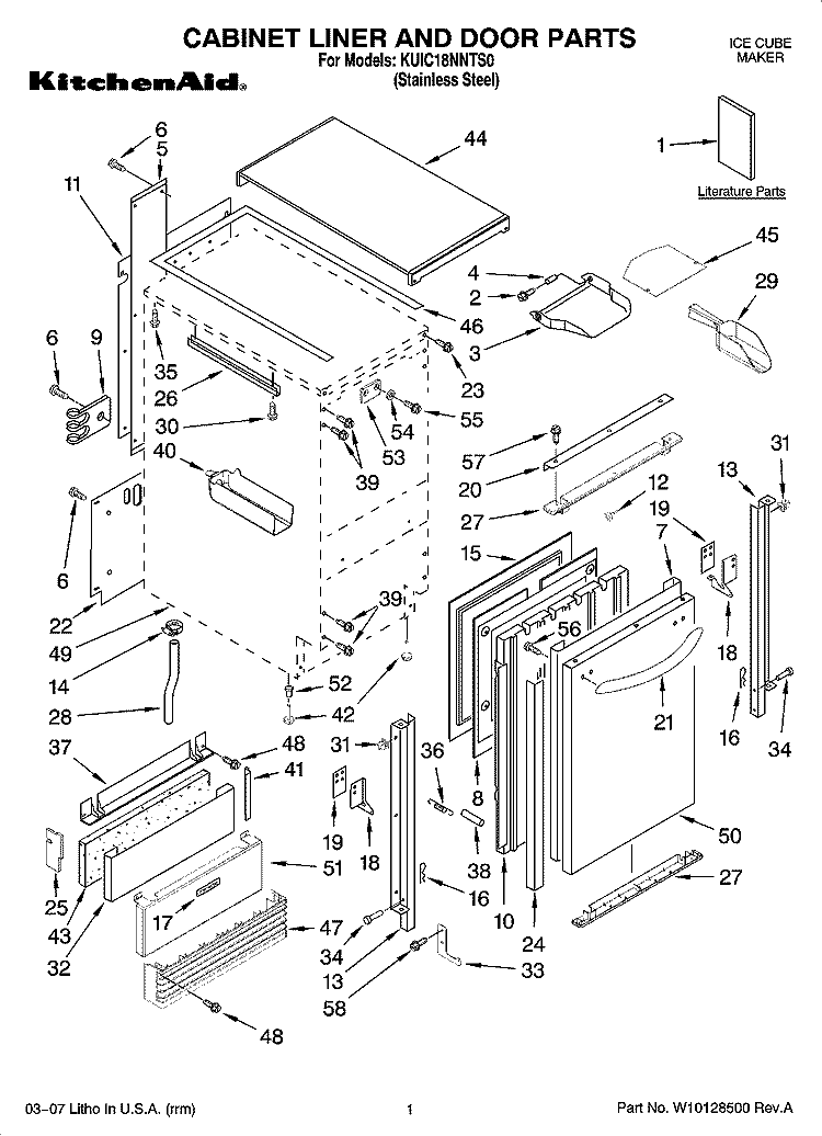 CABINET LINER AND DOOR PARTS Diagram and Parts List for KUIC18NNTS0  KitchenAid Ice Maker